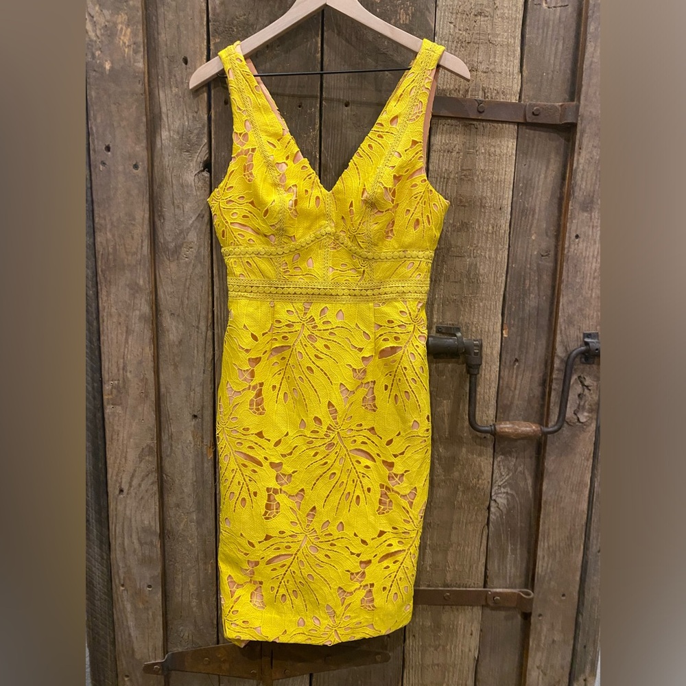 Anthropologie Maeve Yellow Lace Midi Dress